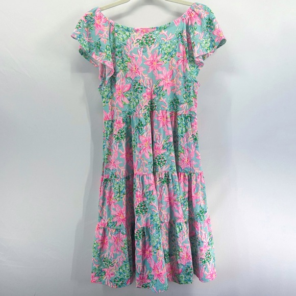 Lilly Pulitzer Kawai Dress Floral V-Neck Tiered Cotton Small - Picture 3 of 6